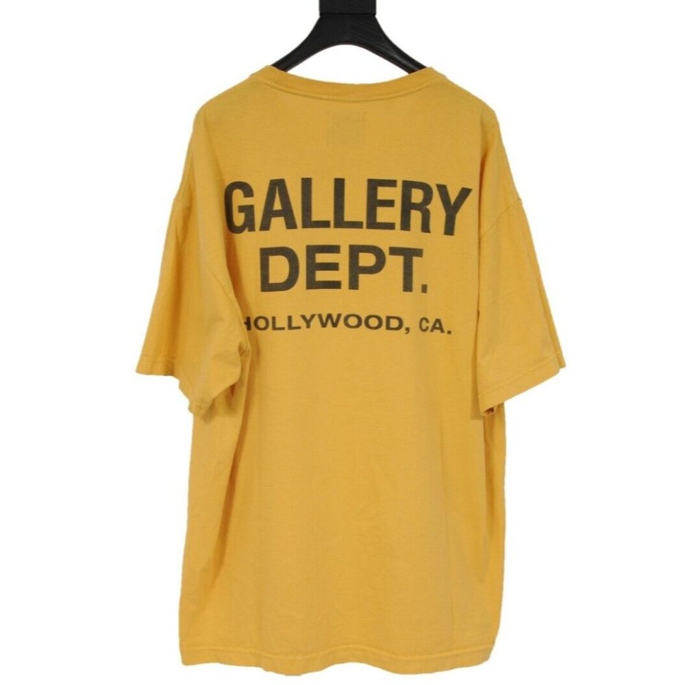 Gallery Dept Mens Logo Souvenir T Shirt Size Large Yellow Black 100% Cotton Tee